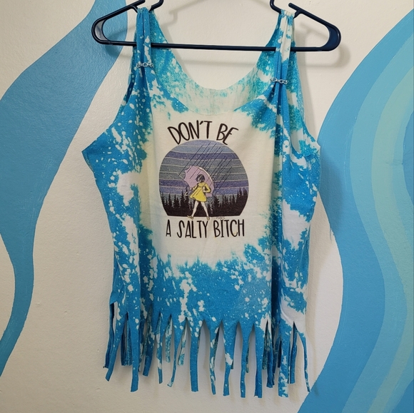 hand-made Tops - Don't Be A Salty BEACH cover-up, crop/tank top, blue tie-dye hand-made